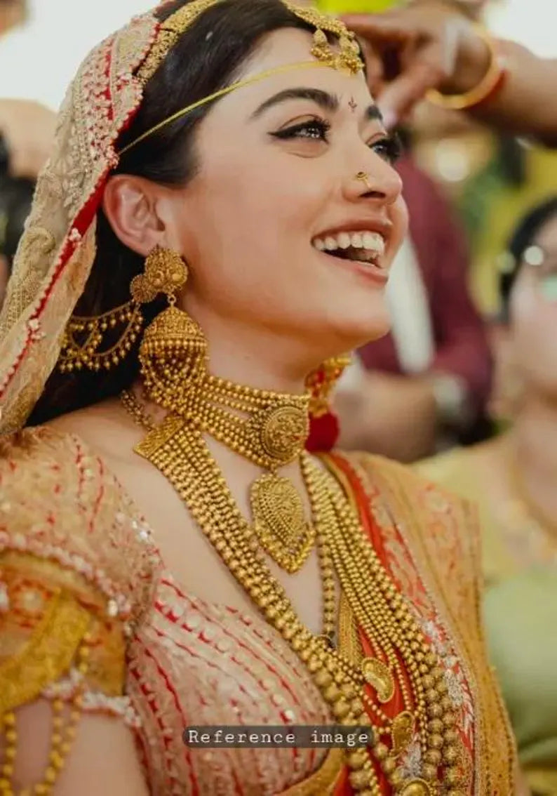 Gold Choker with Statement Pendant – Layered Rani Haram Combo Set