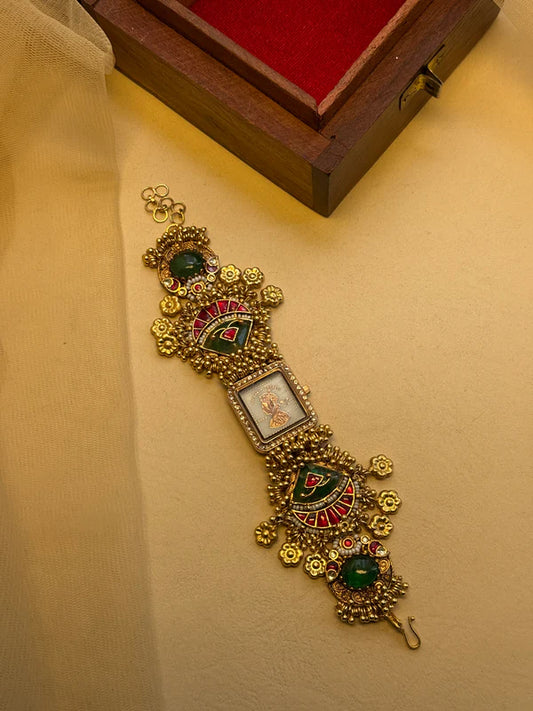 Gold Plated Indian Watch With Stone