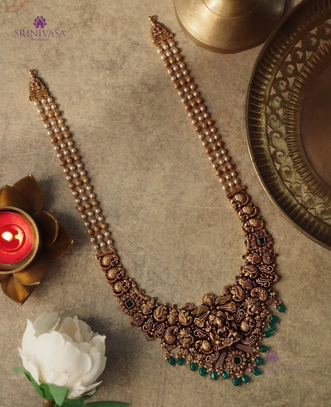 Mango Mala Pearl and Golden Long Mala Nakshi Work