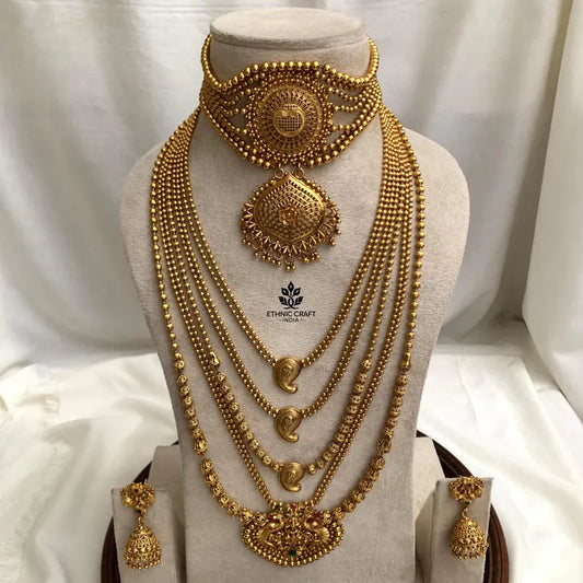 Gold Choker with Statement Pendant – Layered Rani Haram Combo Set
